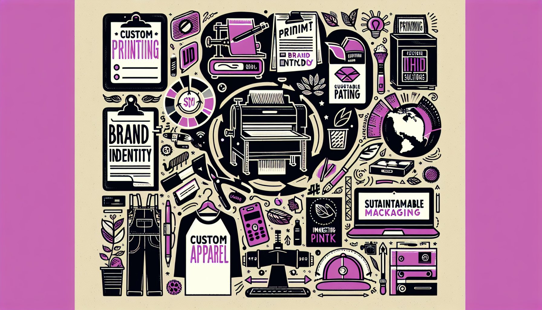Custom printing enhances brand identity with sustainable packaging and custom apparel, showcasing CT Marketing Solutions' expertise.