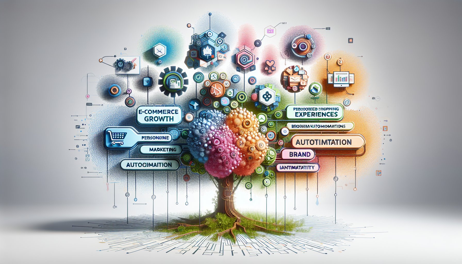 Essential marketing solutions for e-commerce growth, focusing on personalized shopping, automation, brand identity, and sustainability.