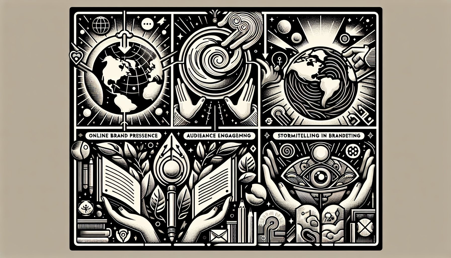 Strategies for building a strong online brand presence through audience engagement, personalized marketing, and consistent visual identity.