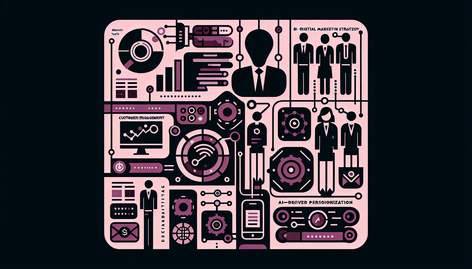 Digital marketing strategy using analytics tools for customer engagement and AI-driven personalization with data-driven insights.