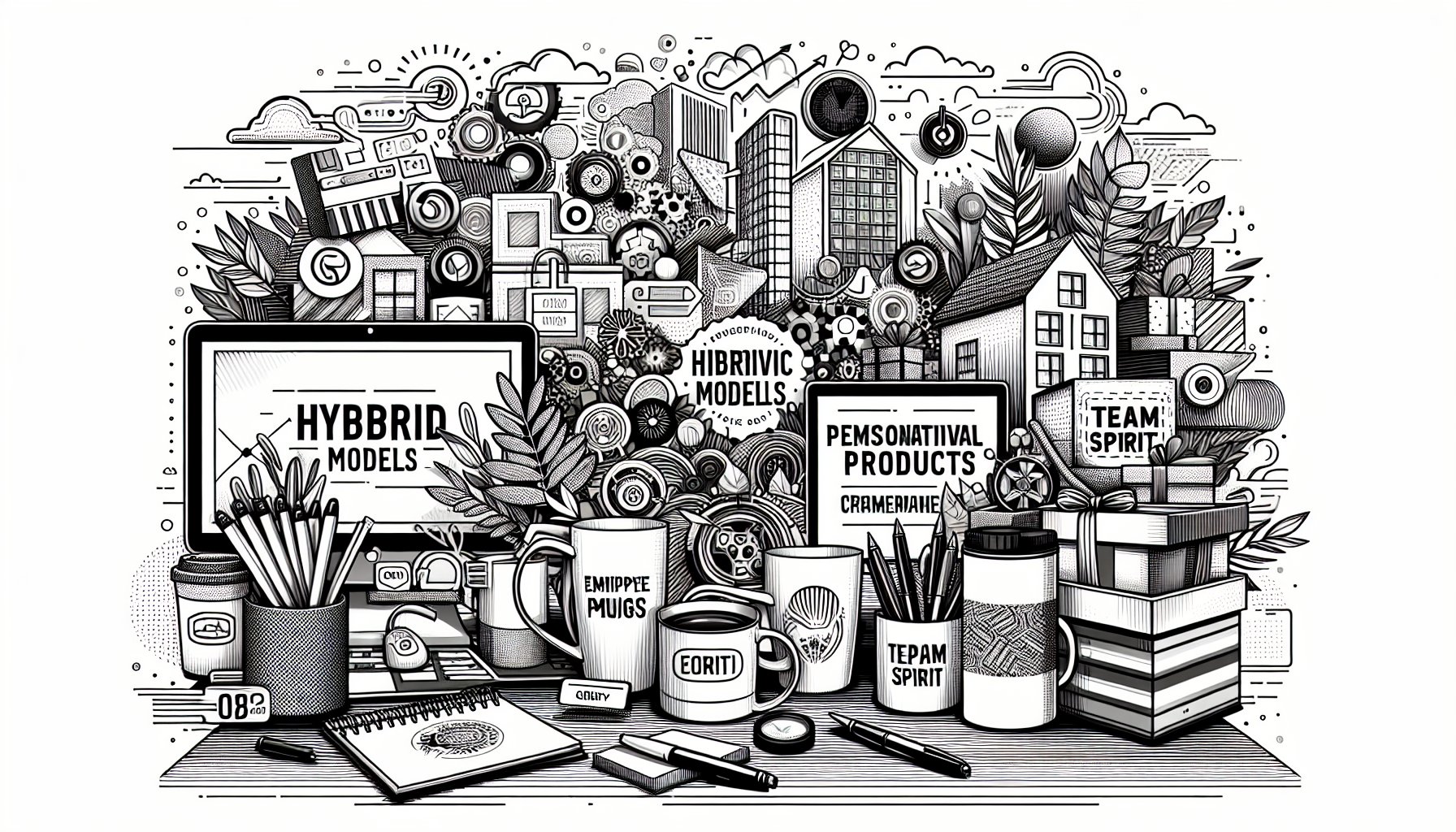 Promotional products fostering team spirit and employee engagement in hybrid work models through personalized designs for 2025.