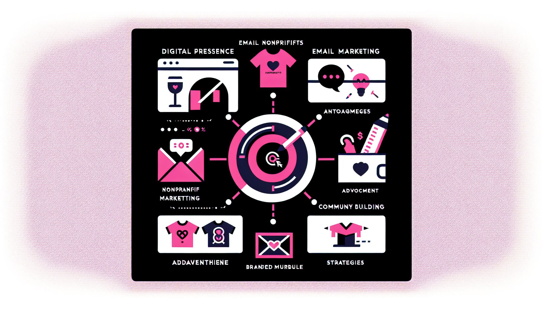 12 essential nonprofit marketing solutions for enhancing digital presence, email engagement, branded merchandise, and community building.