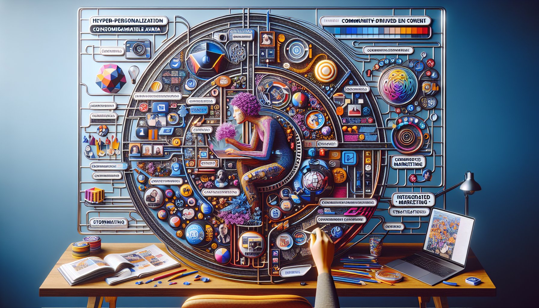 Content marketing strategies for 2025 featuring hyper-personalization, community-driven content, visual storytelling, and integrated marketing.