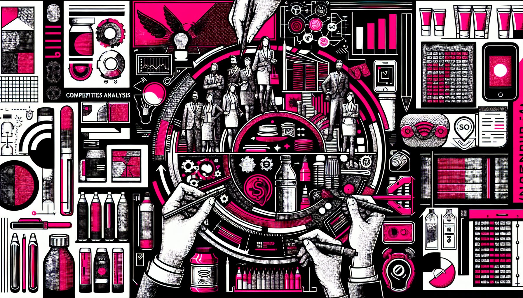 Visual guide on competitor analysis for enhancing brand strategy, focusing on market trends and consumer engagement with promotional products.