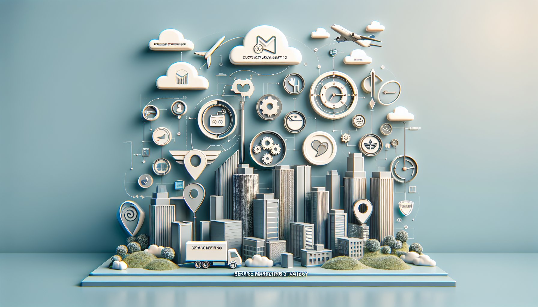 Brand strategy essentials highlighting service marketing, customer journey mapping, personalized experiences, and sustainability.