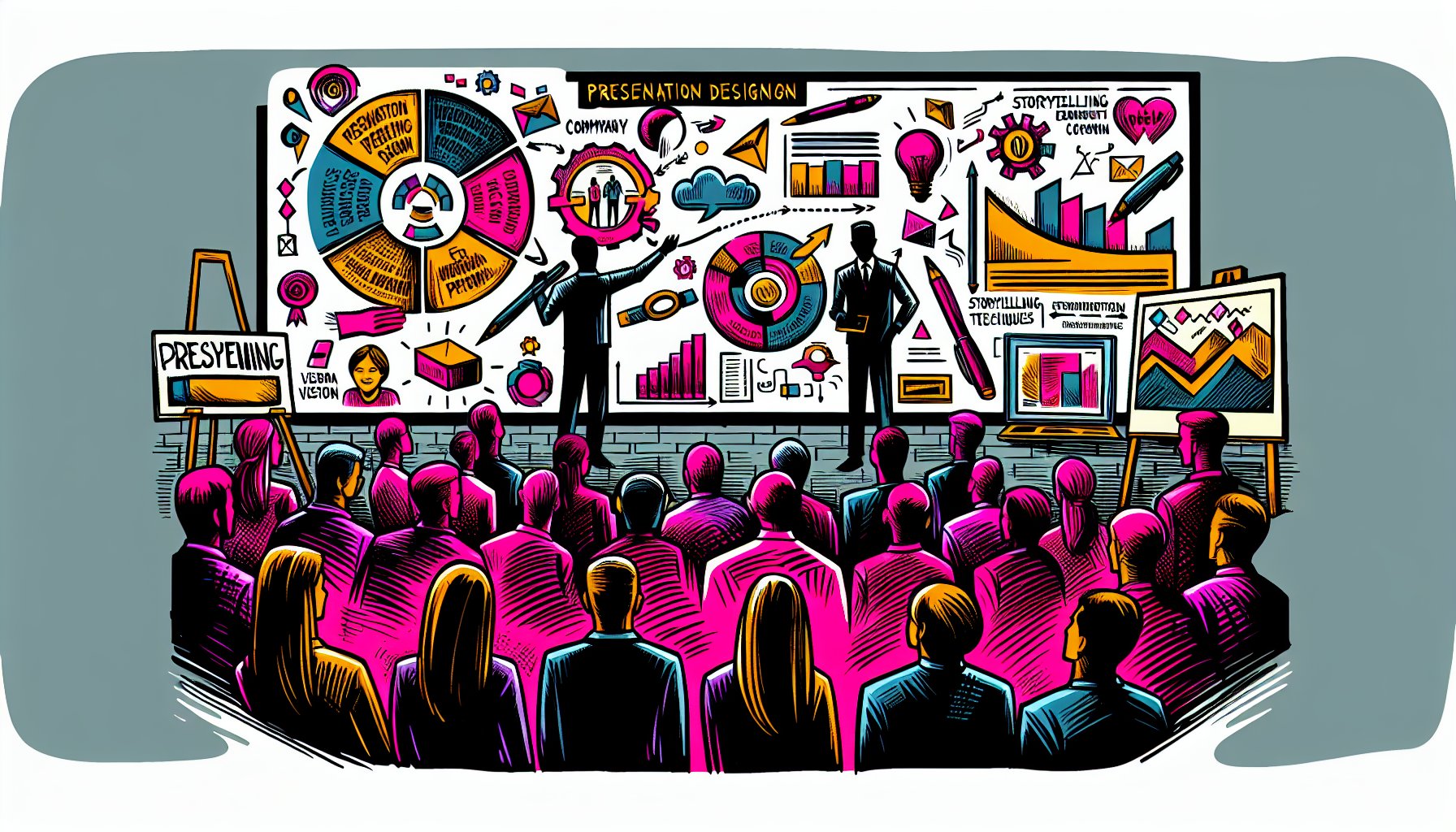 Captivating presentation design with storytelling techniques for engaging audiences through visual communication and interactivity.