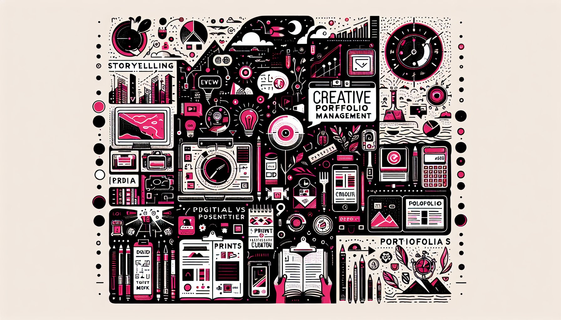 Creative portfolio tips highlighting storytelling, curation, and presentation for digital vs print formats.