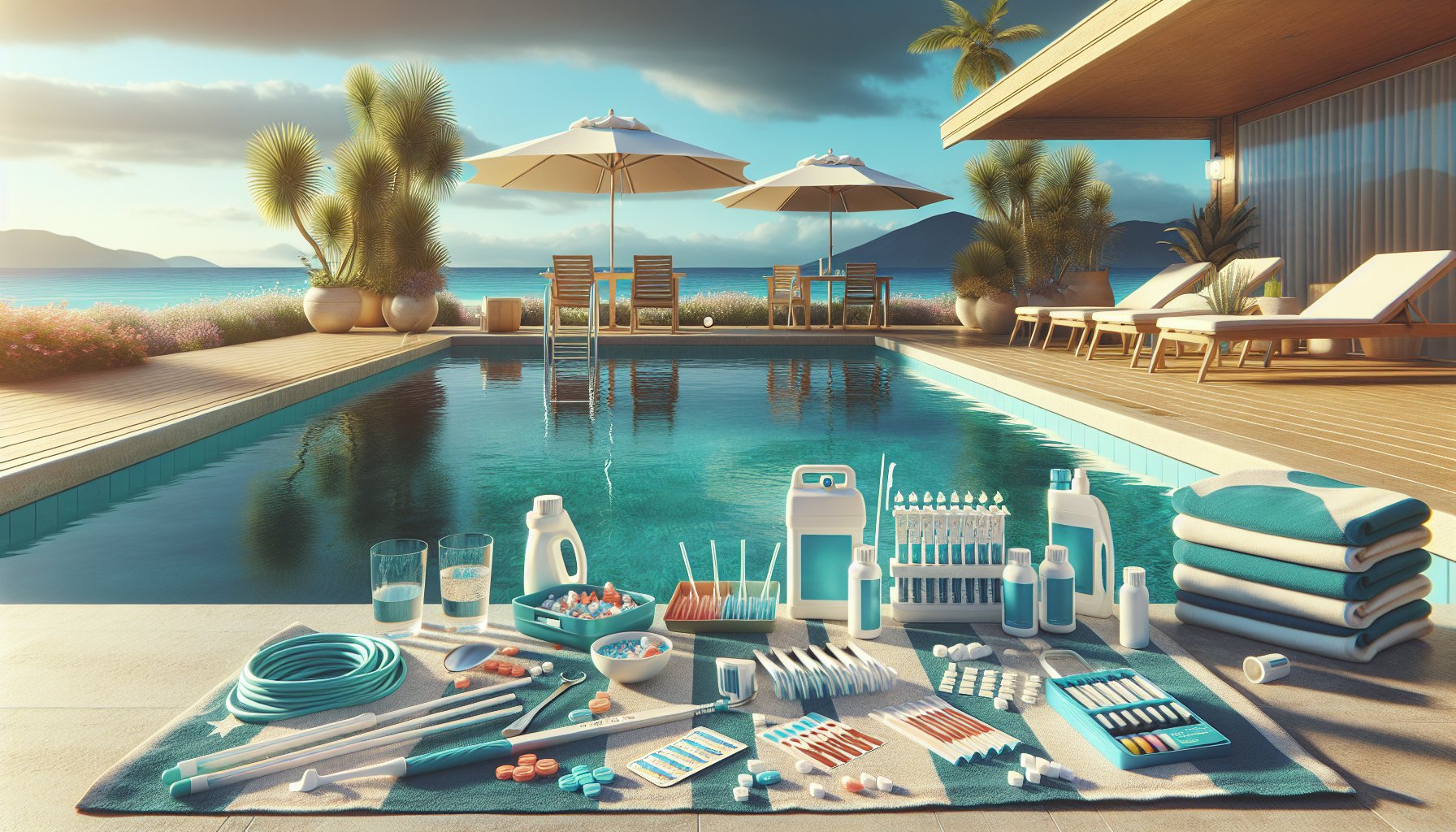 Tips for maintaining your above-ground pool, focusing on water chemistry and creating a poolside oasis for new owners.