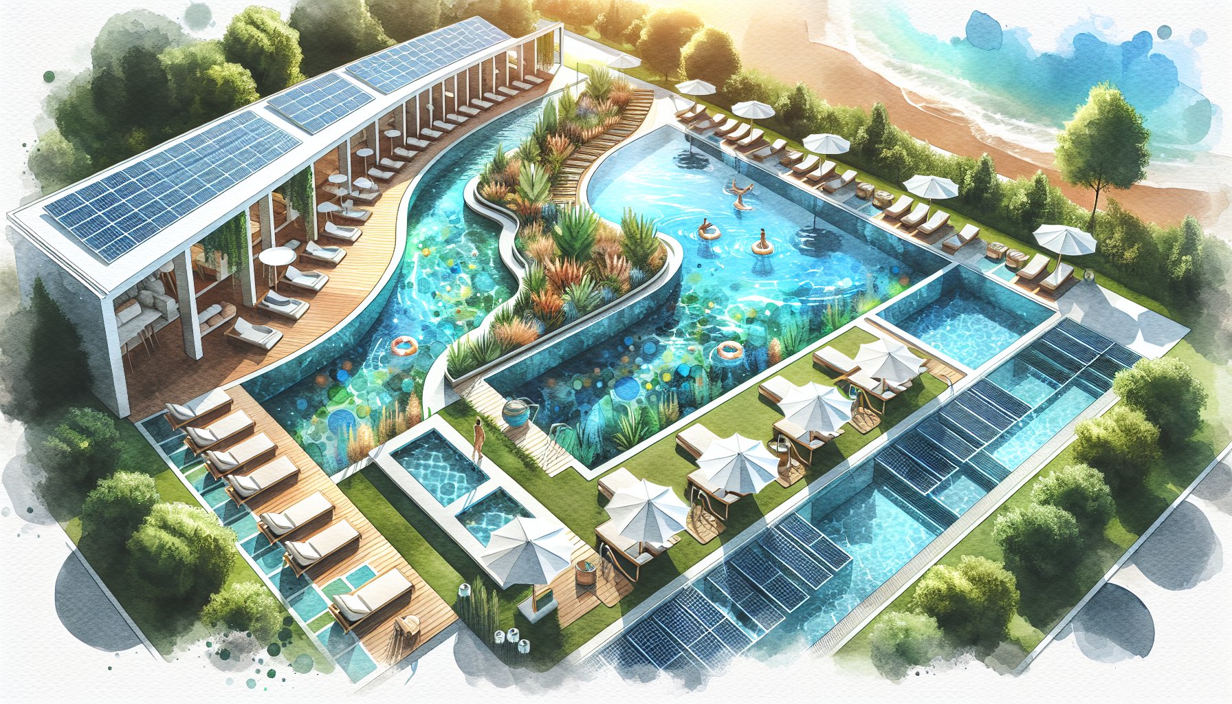 Eco-friendly pool design featuring natural swimming pools, sustainable landscaping, and solar energy solutions for a chemical-free experience.
