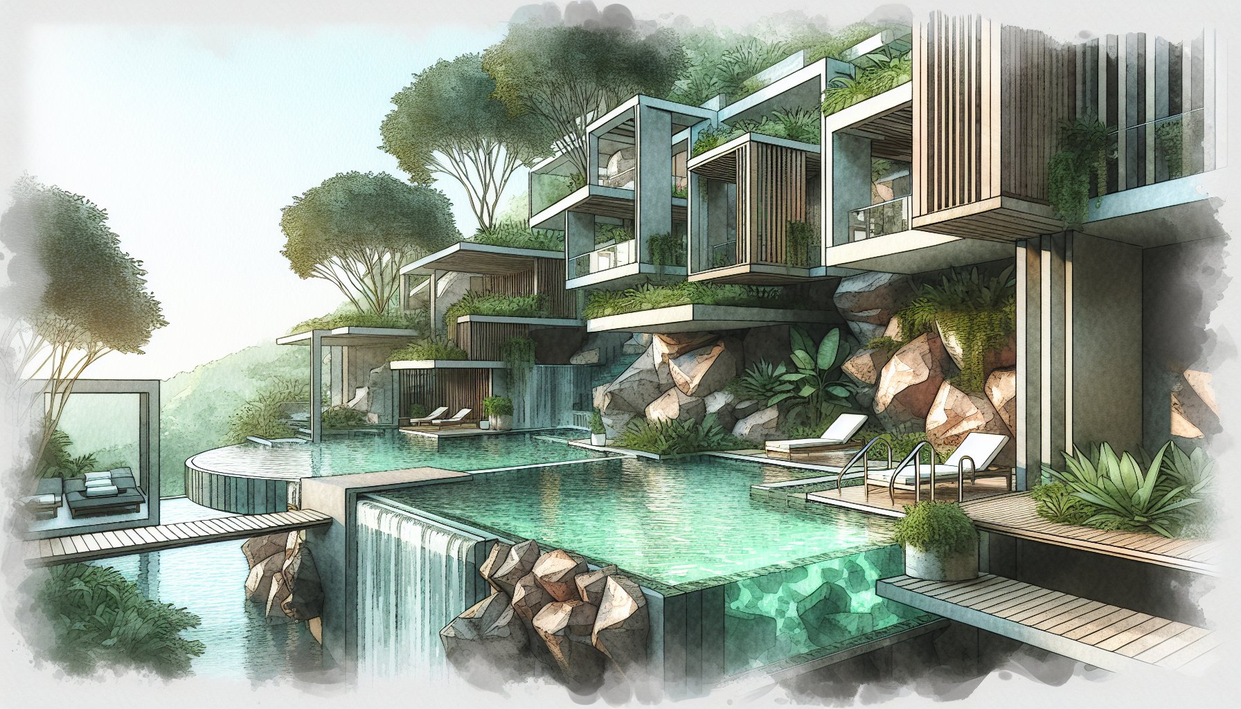 Creative plunge pools and multi-level designs maximize compact luxury with biophilic elements and smart pool technology.