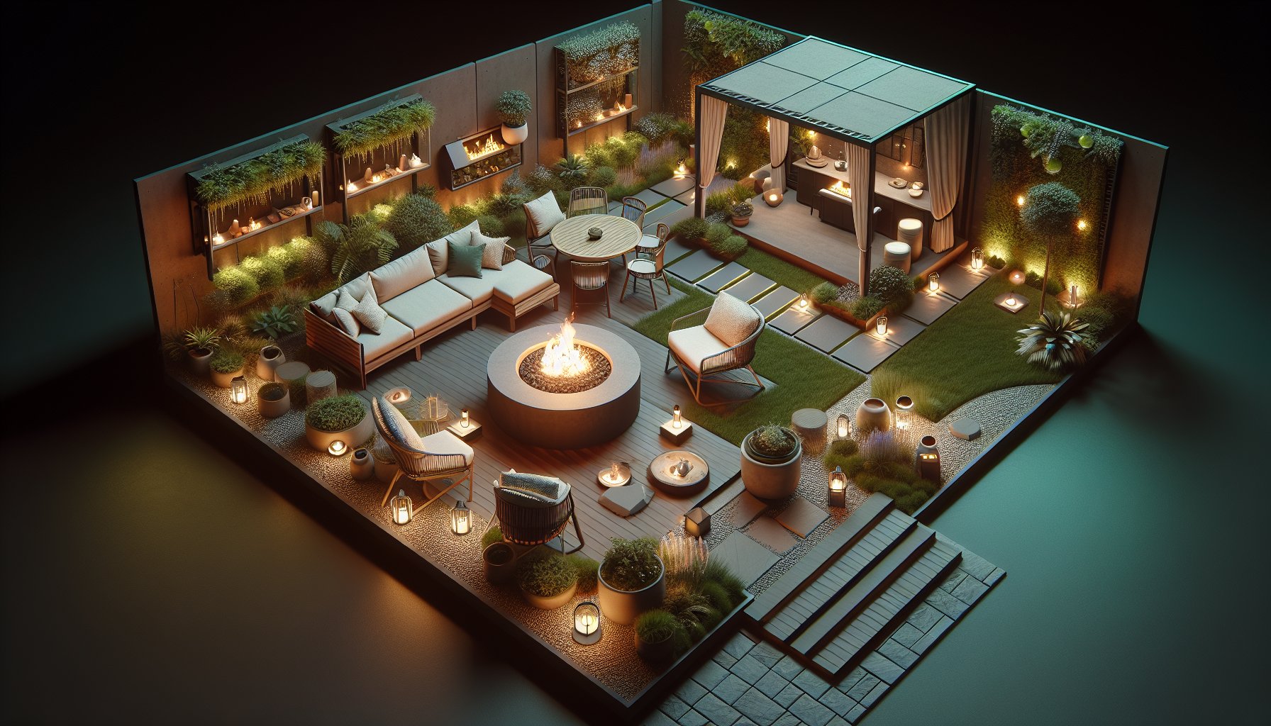 Creative fire pit installation ideas for small yards, featuring vertical gardens and ambient lighting for enhanced outdoor living.