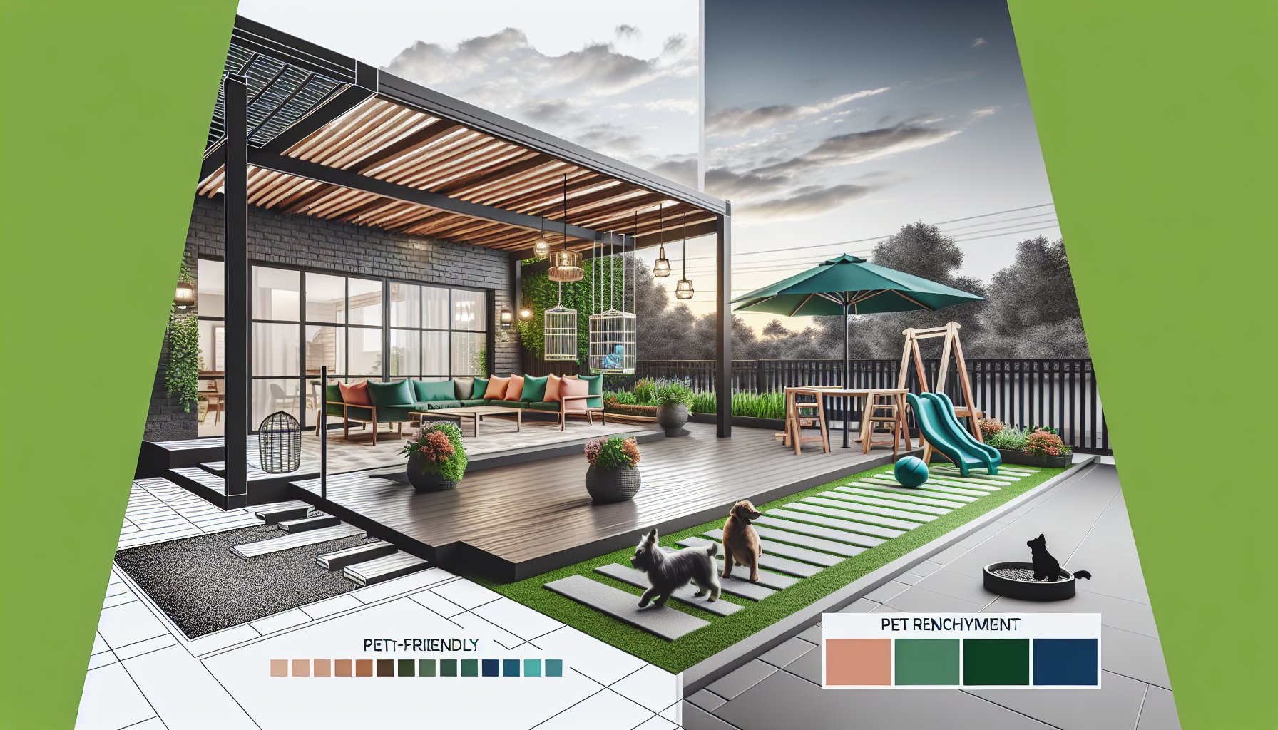 Pet-friendly patio designs create a safe outdoor haven with eco-friendly landscapes and sustainable playgrounds for pet enrichment.