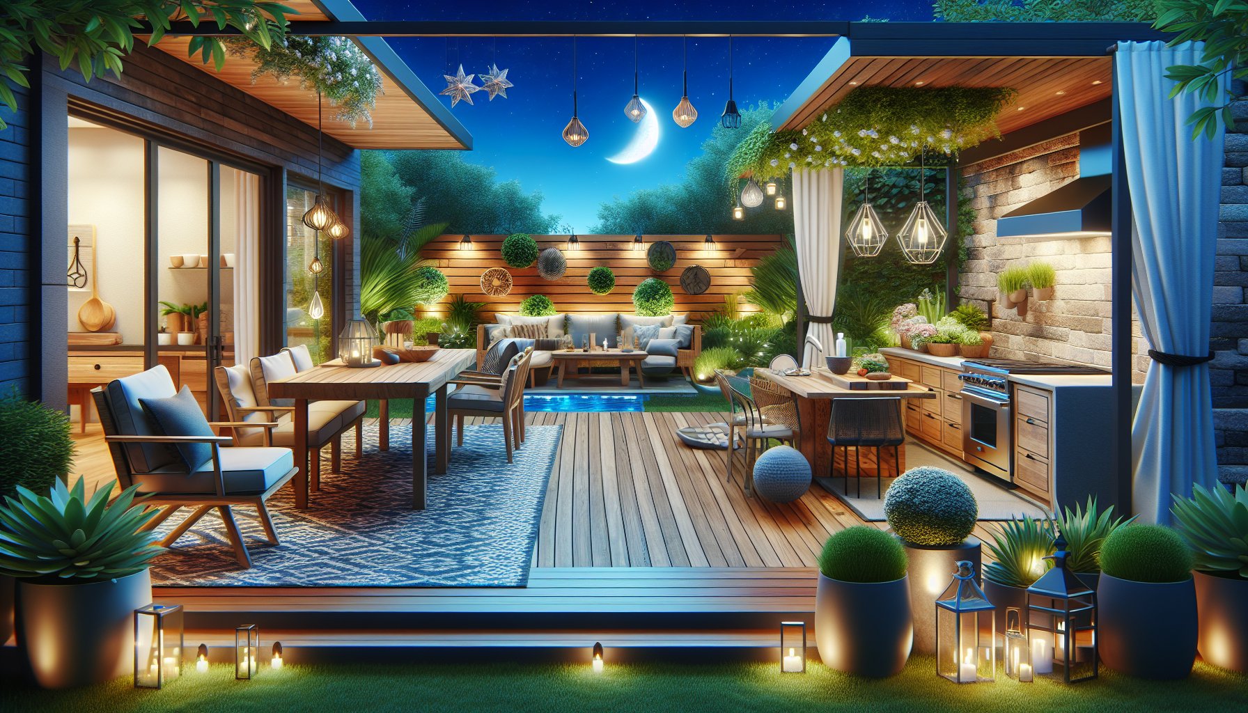 Essential patio design tips for outdoor entertaining, featuring kitchen ideas, landscape integration, and lighting solutions.