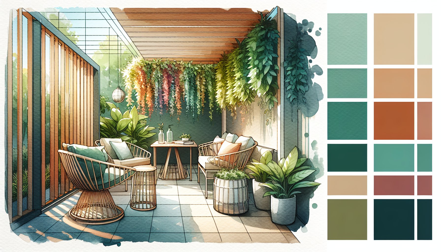 Small patio design featuring vertical gardening and minimalist ideas for enhanced outdoor relaxation and color psychology in 2025.