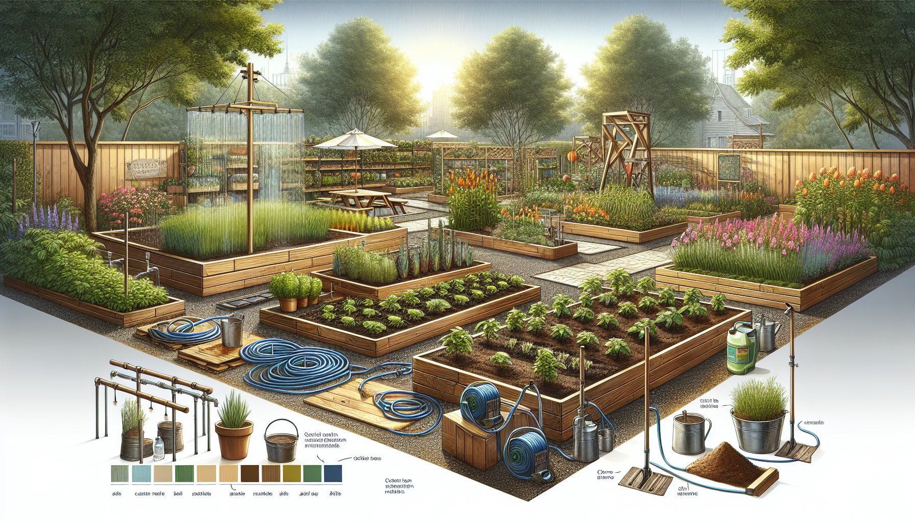 Step-by-step guide on building custom planting beds with cedar, soil science, and drip irrigation for community gardening.