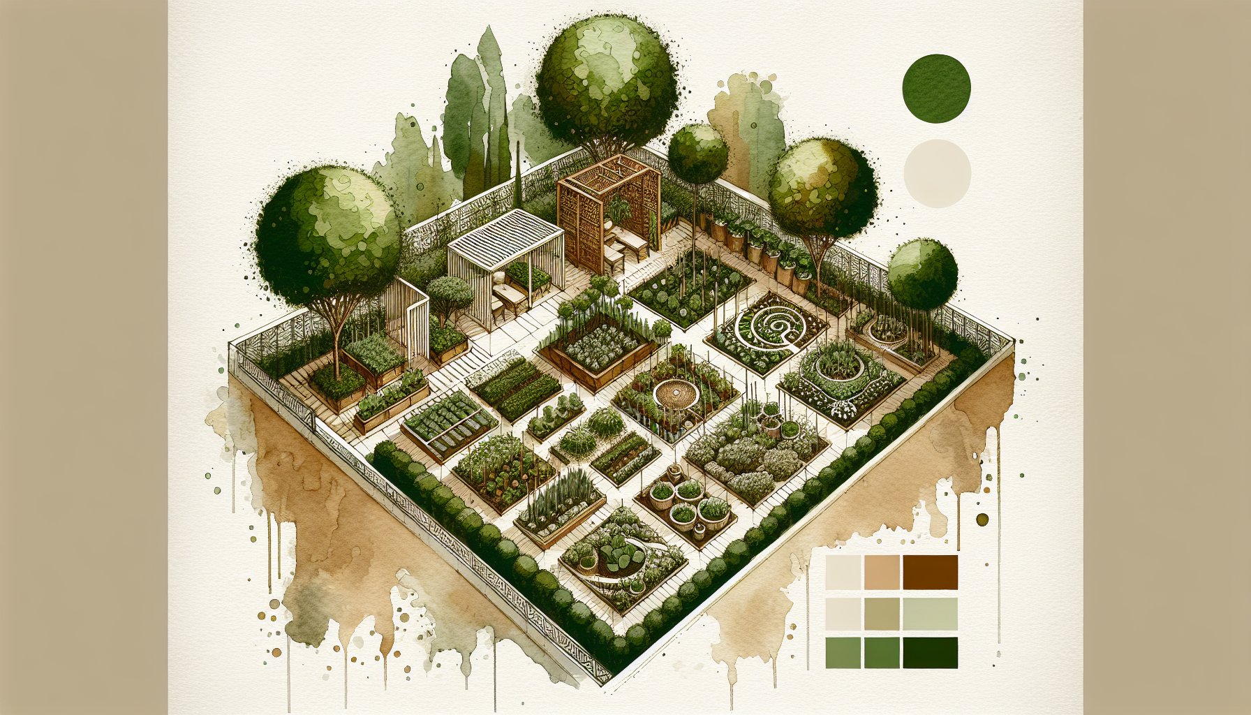 Custom planting beds in a small garden showcase innovative layouts for vertical gardening and companion planting.