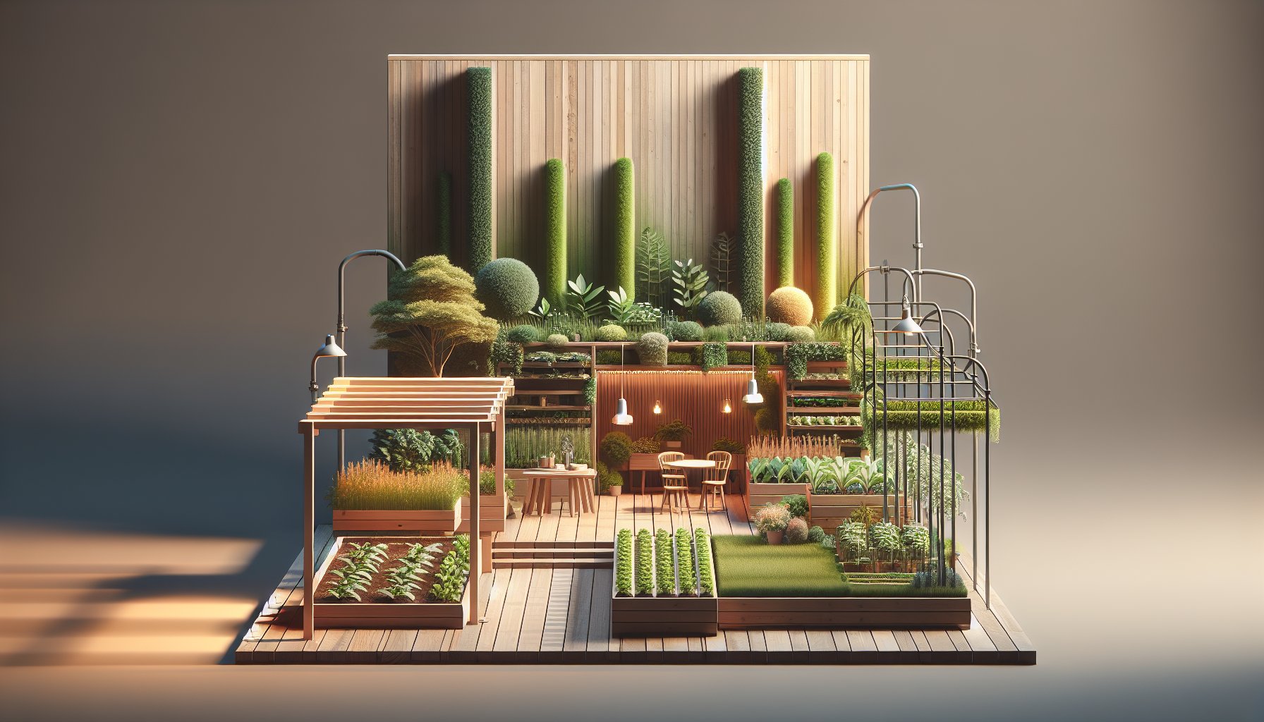 Vertical custom planting beds optimize small gardens with efficient irrigation and innovative vertical garden design.