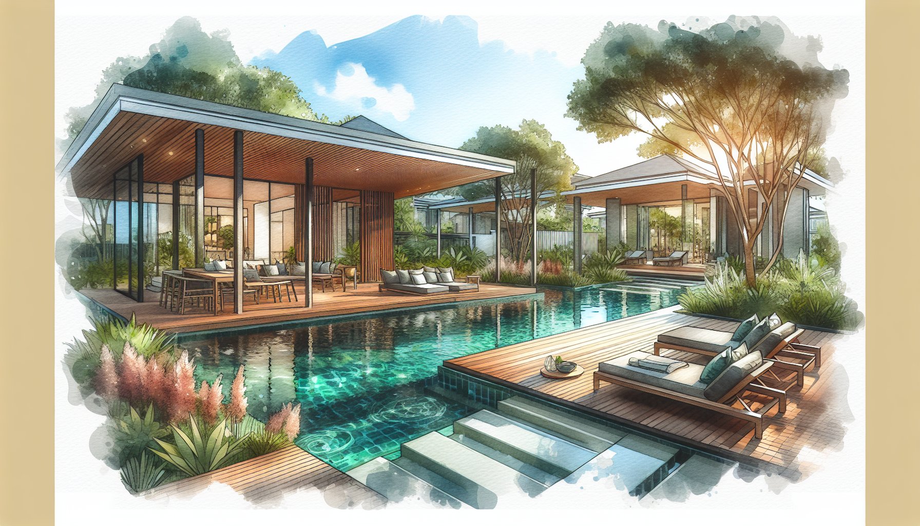 Water features enhance poolscape design, blending infinity pools with eco-friendly practices for stunning outdoor living.