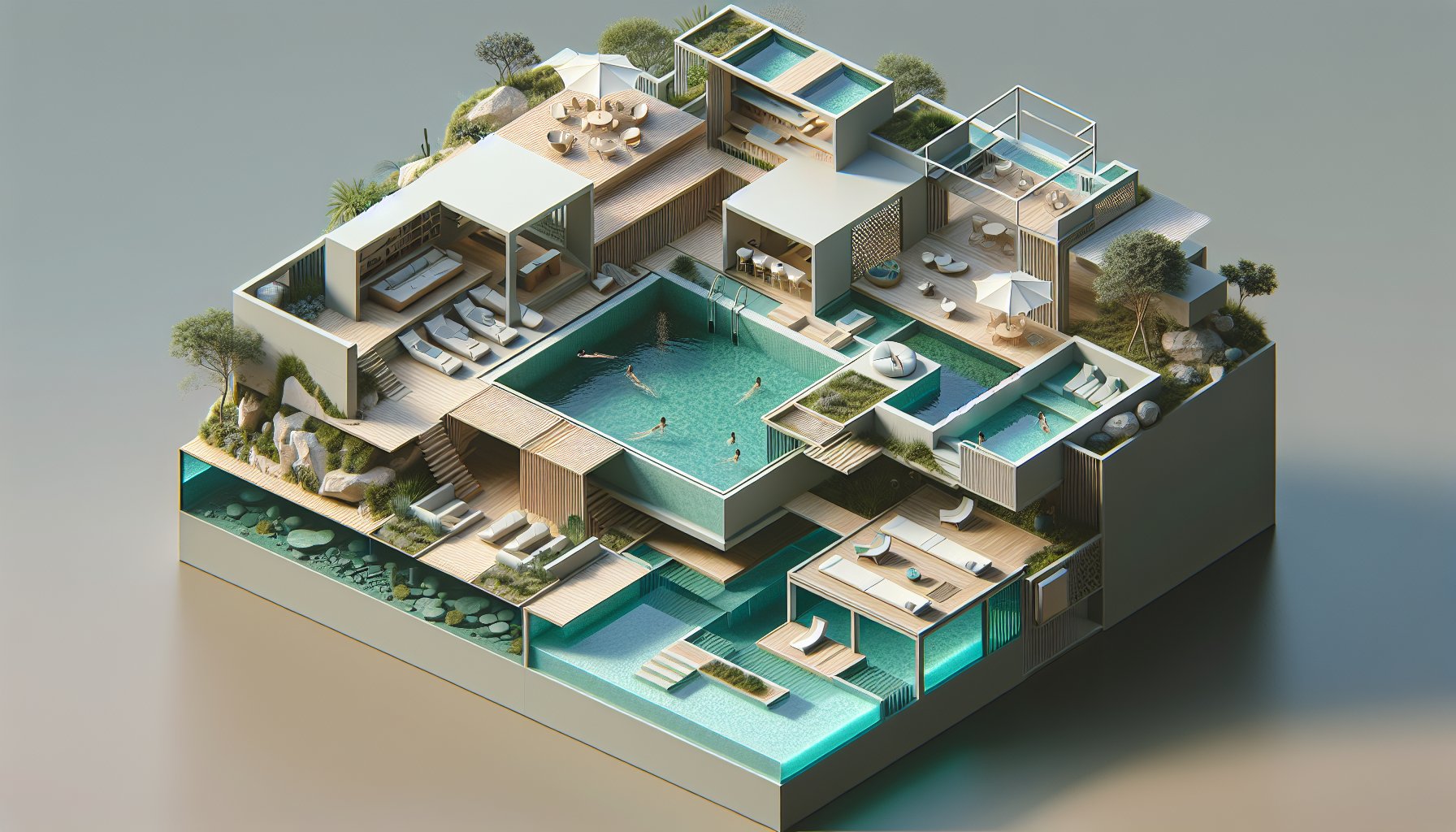 Innovative poolscape design trends featuring infinity pools, swim-up bars, smart systems, and eco-friendly designs.