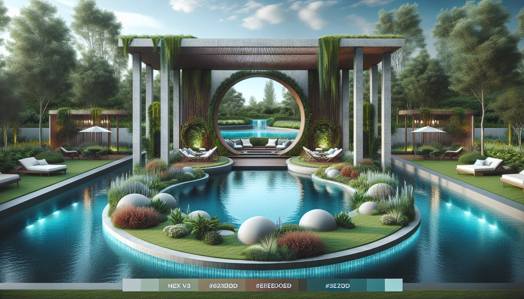 Landscaping integration in poolscape design creates an eco-friendly outdoor sanctuary with water features.