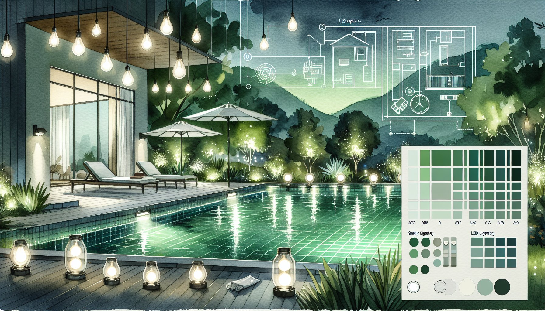 Guide to pool lighting with LED options, safety lighting, smart control, and DIY tips for new pool owners.