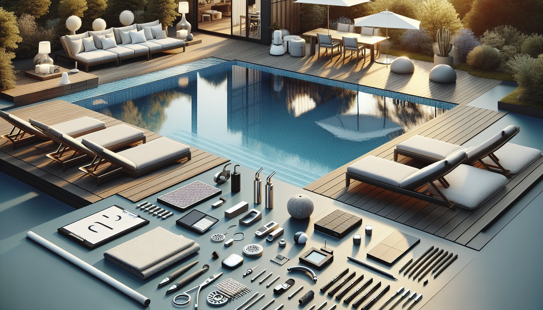 12 essential inground pool accessories for poolside luxury, safety, maintenance, and outdoor comfort.
