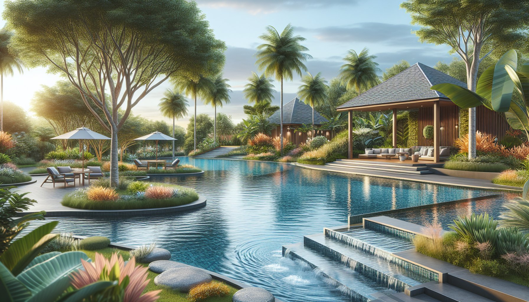 Step-by-step guide on eco-friendly pool landscaping with seasonal features and outdoor living design enhancements.