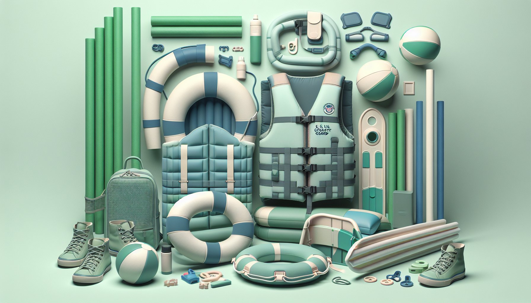 Kids enjoying safe pool fun with U.S. Coast Guard-approved life jackets, foam noodles, and kickboards for water safety.