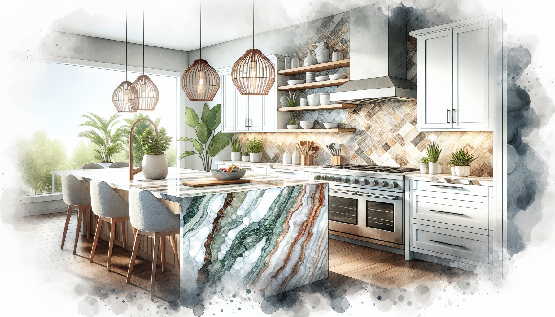Guide on choosing natural stone countertops, comparing granite and marble for sustainable kitchen design and maintenance.