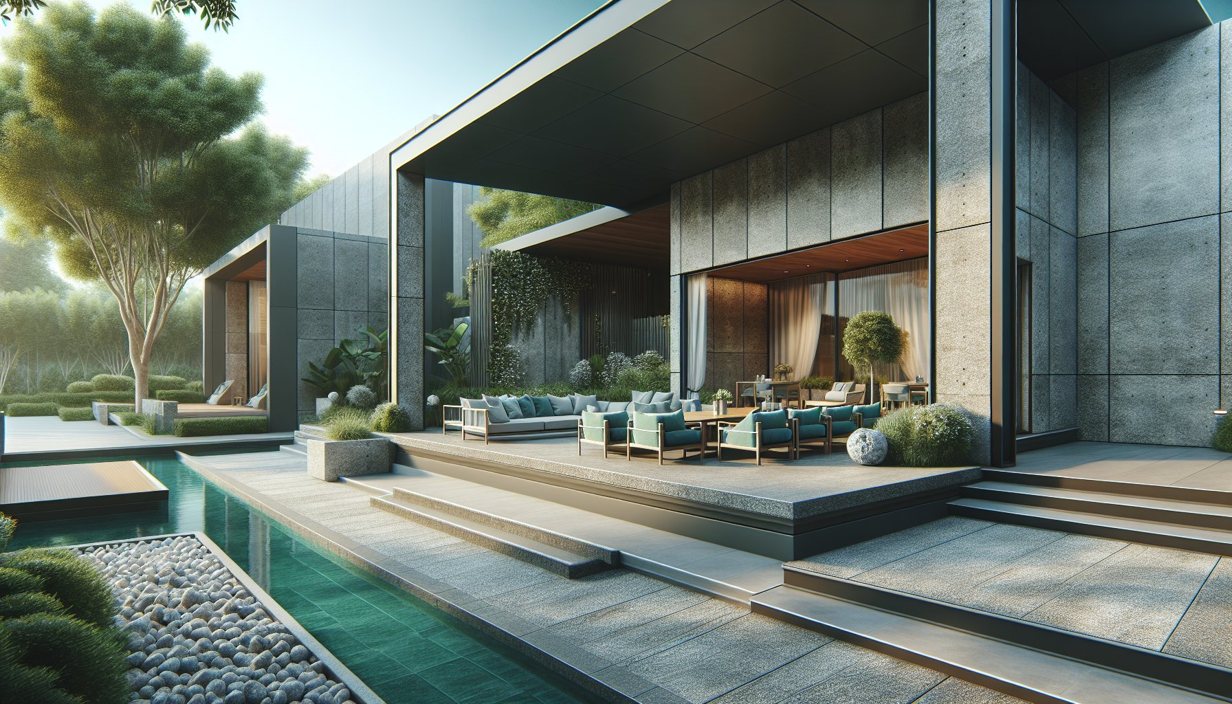 Granite and natural stone types for sustainable design in outdoor living spaces, highlighting architectural durability.