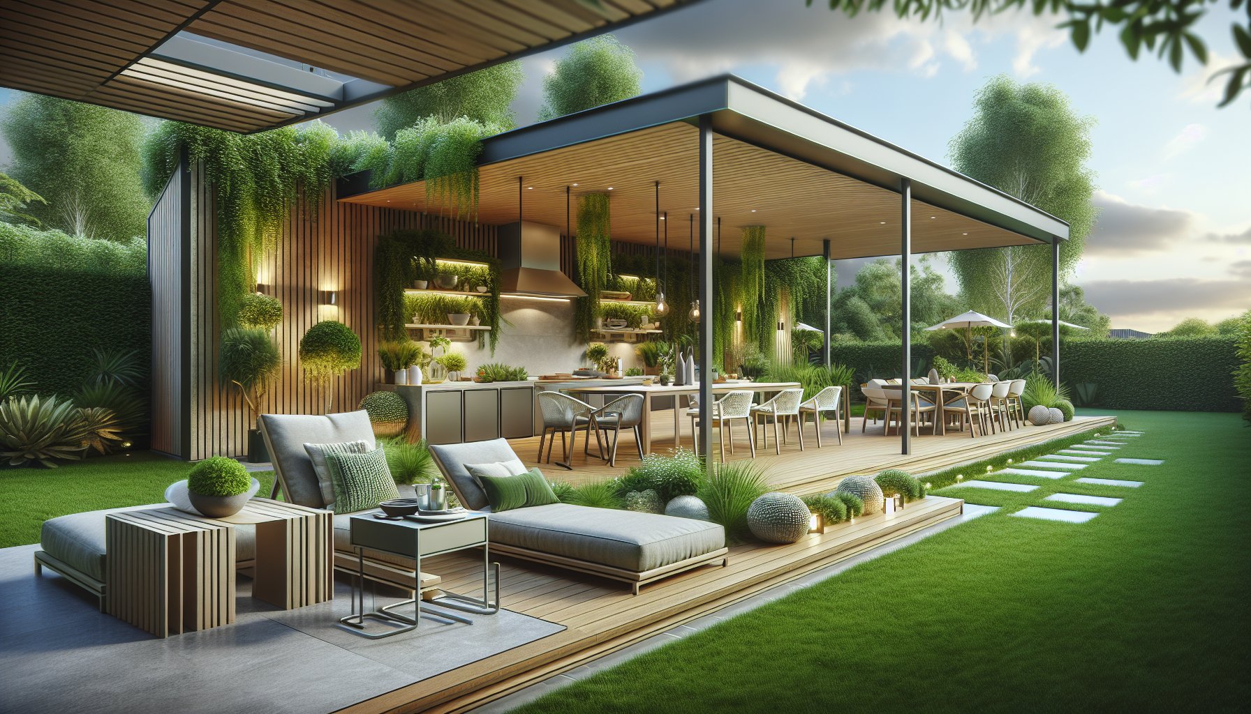 Essential features for outdoor living areas: outdoor kitchen design, landscaping ideas, multifunctional furniture, and smart features.