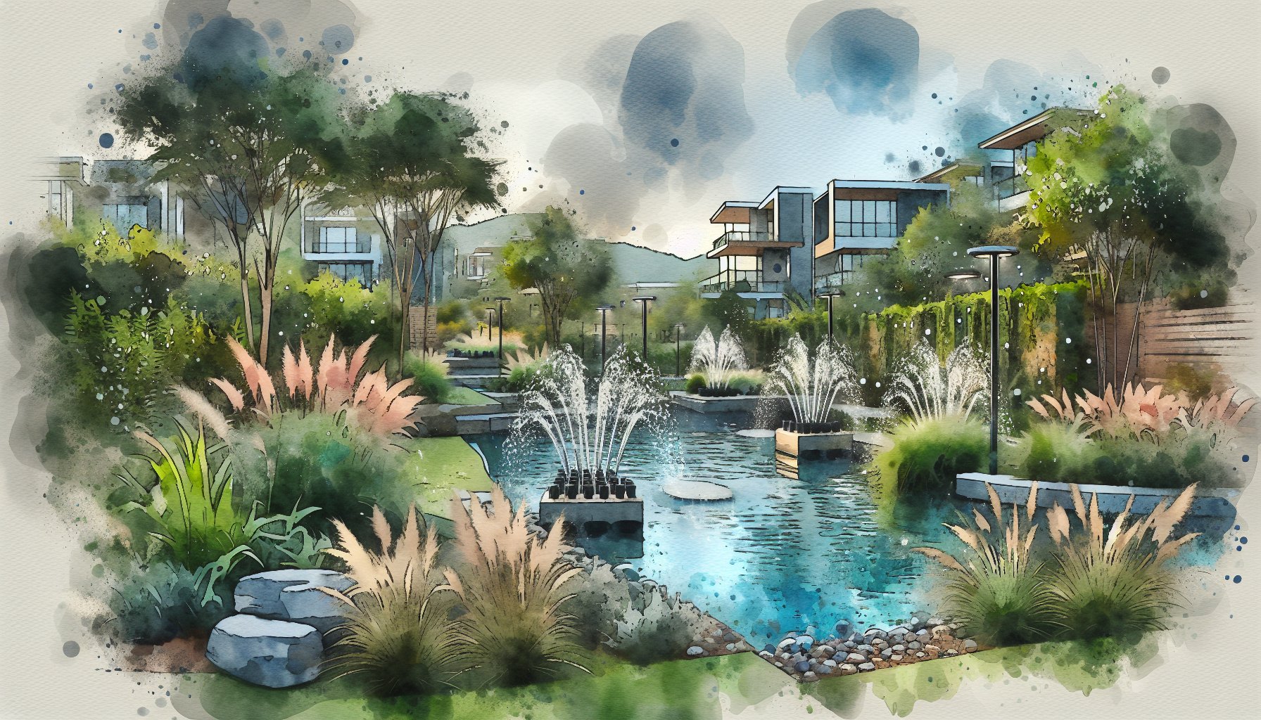 Guide to sustainable landscaping featuring eco-friendly practices, recycled materials, biodiversity enhancement, and smart irrigation.