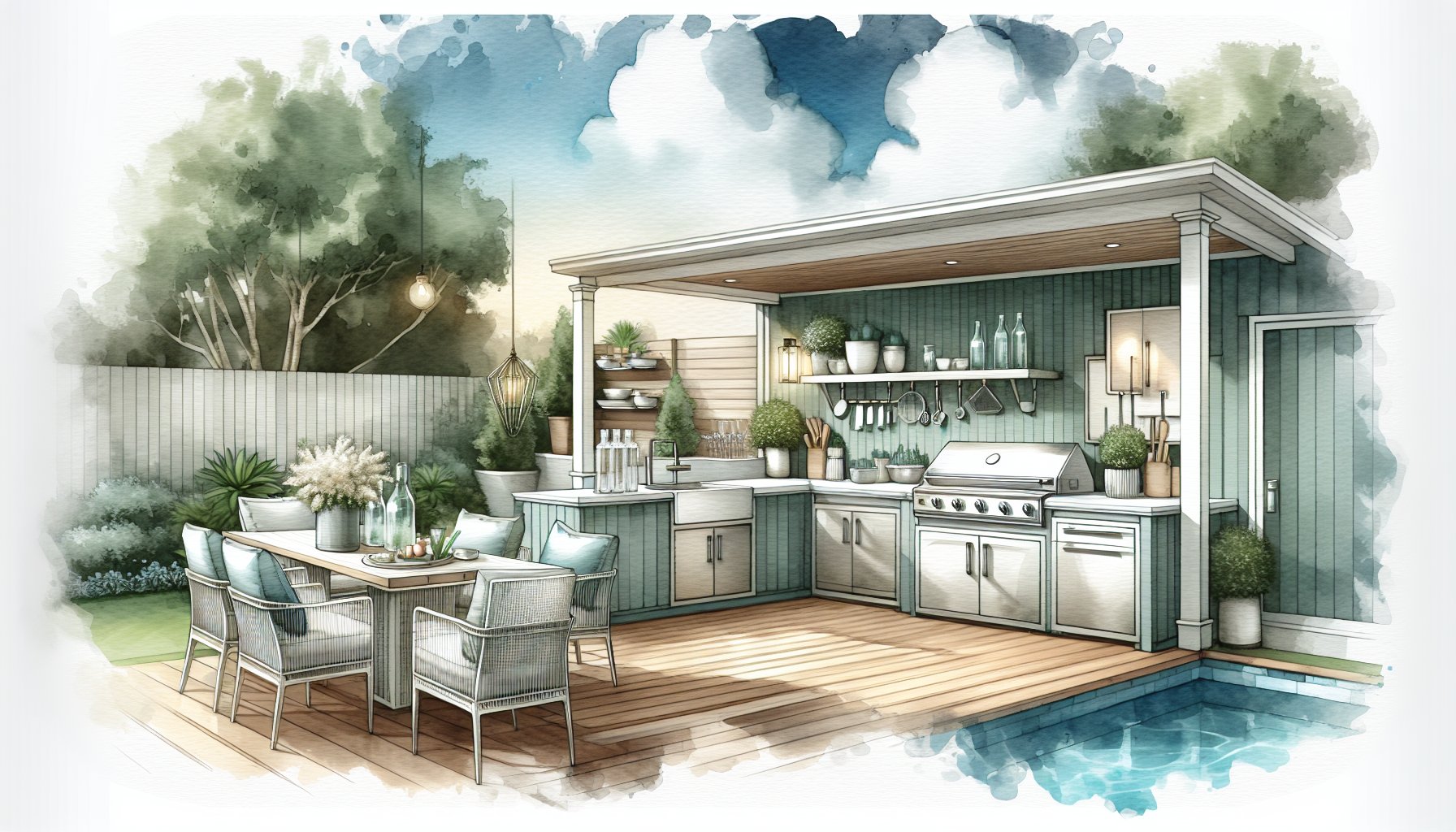 Outdoor kitchen design featuring smart appliances and weather-resistant materials for the ultimate culinary retreat and backyard entertaining.