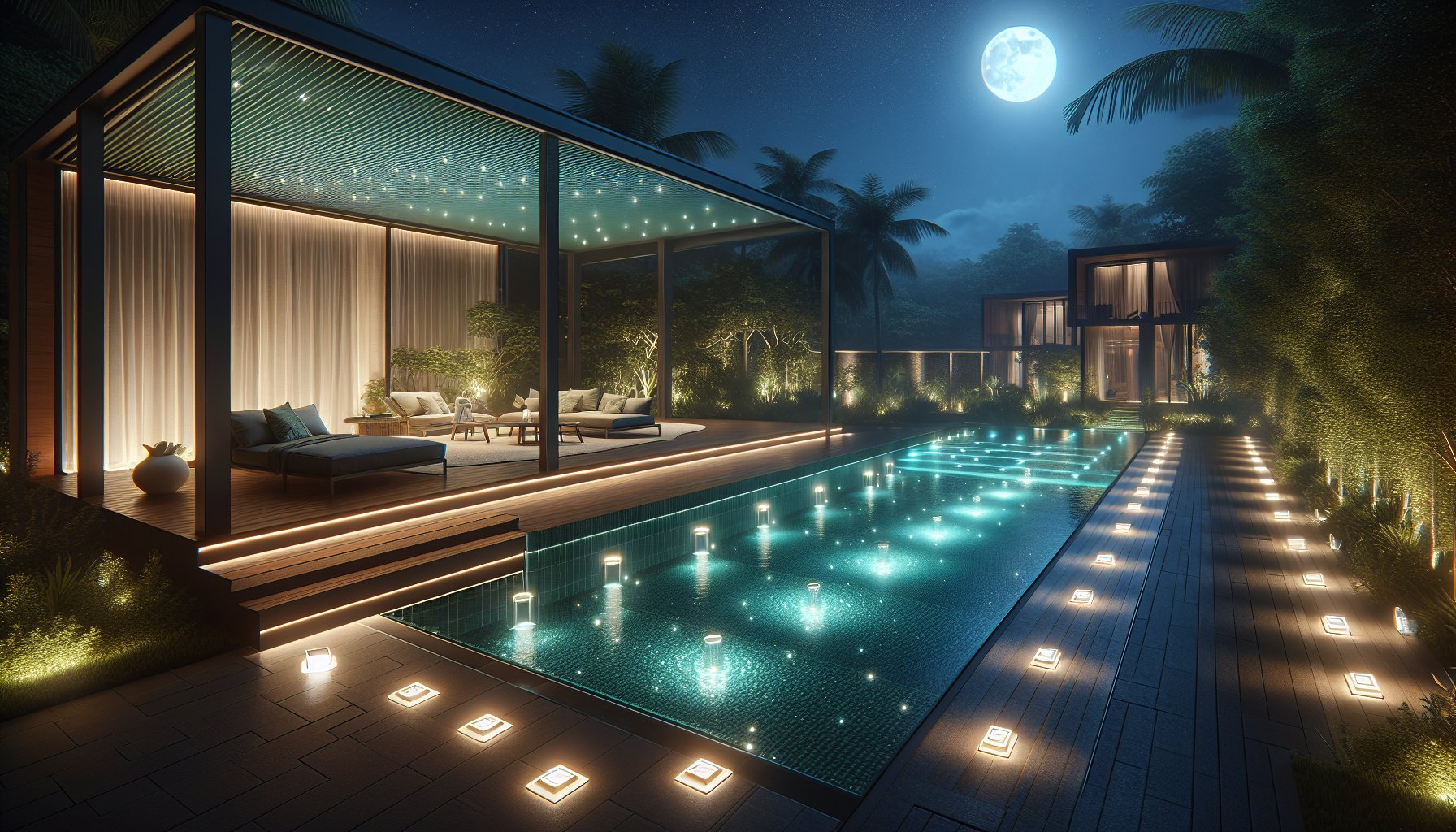 LED pool lighting enhances energy efficiency and sustainable design with smart technology, showcased by Carson Outdoor Living.