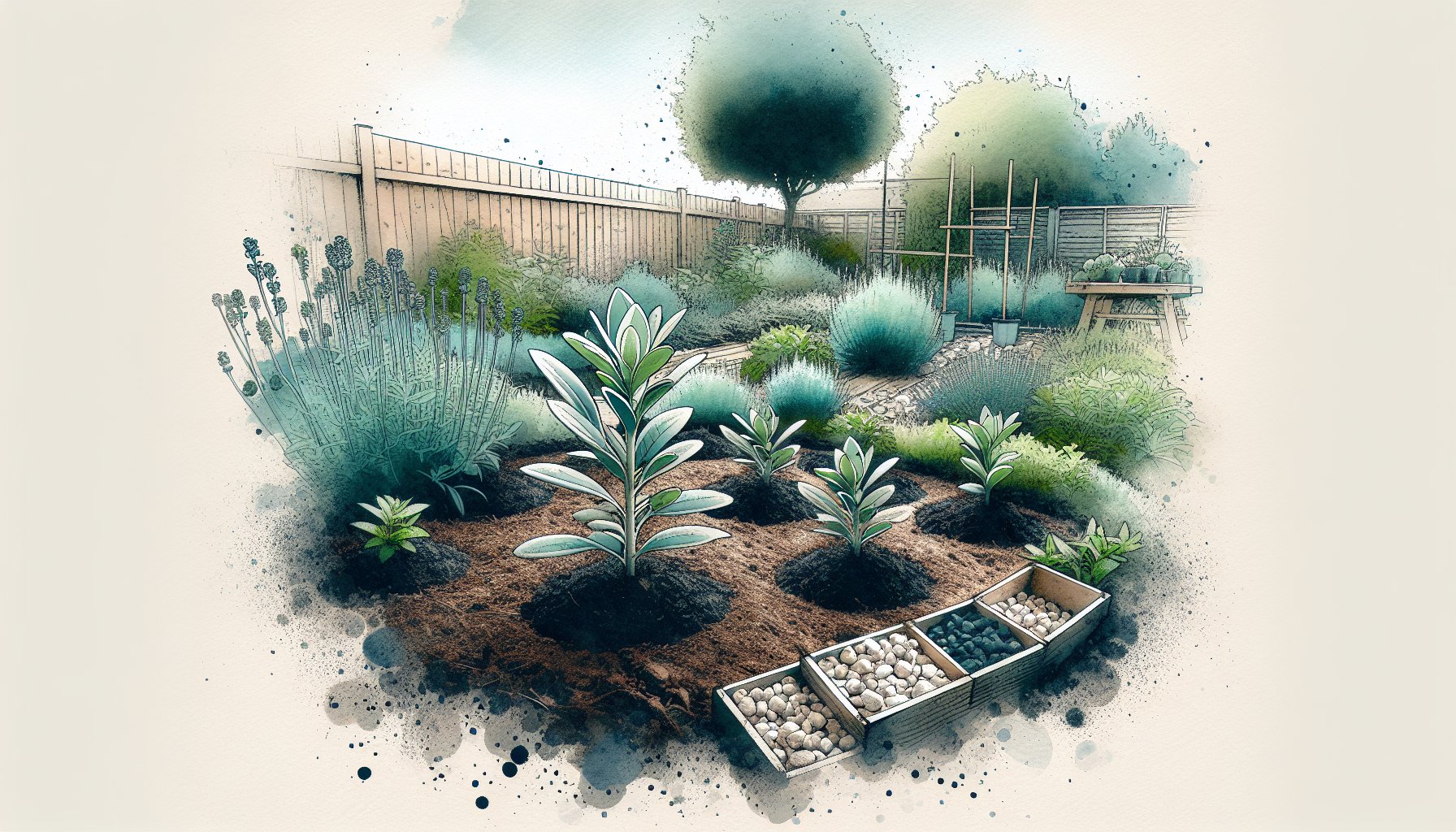 Affordable landscape products for DIY projects, featuring young plants, mulch, and gravel for sustainable garden transformation.