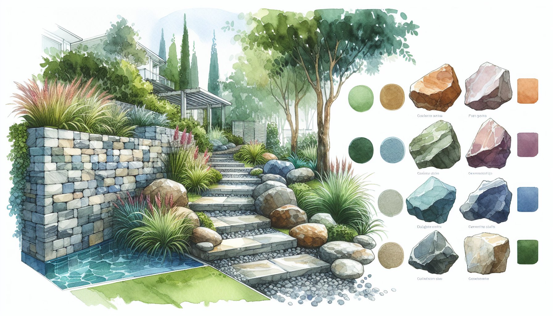 Comprehensive guide on using natural stone for landscaping, including pathways, retaining walls, and plant integration tips.