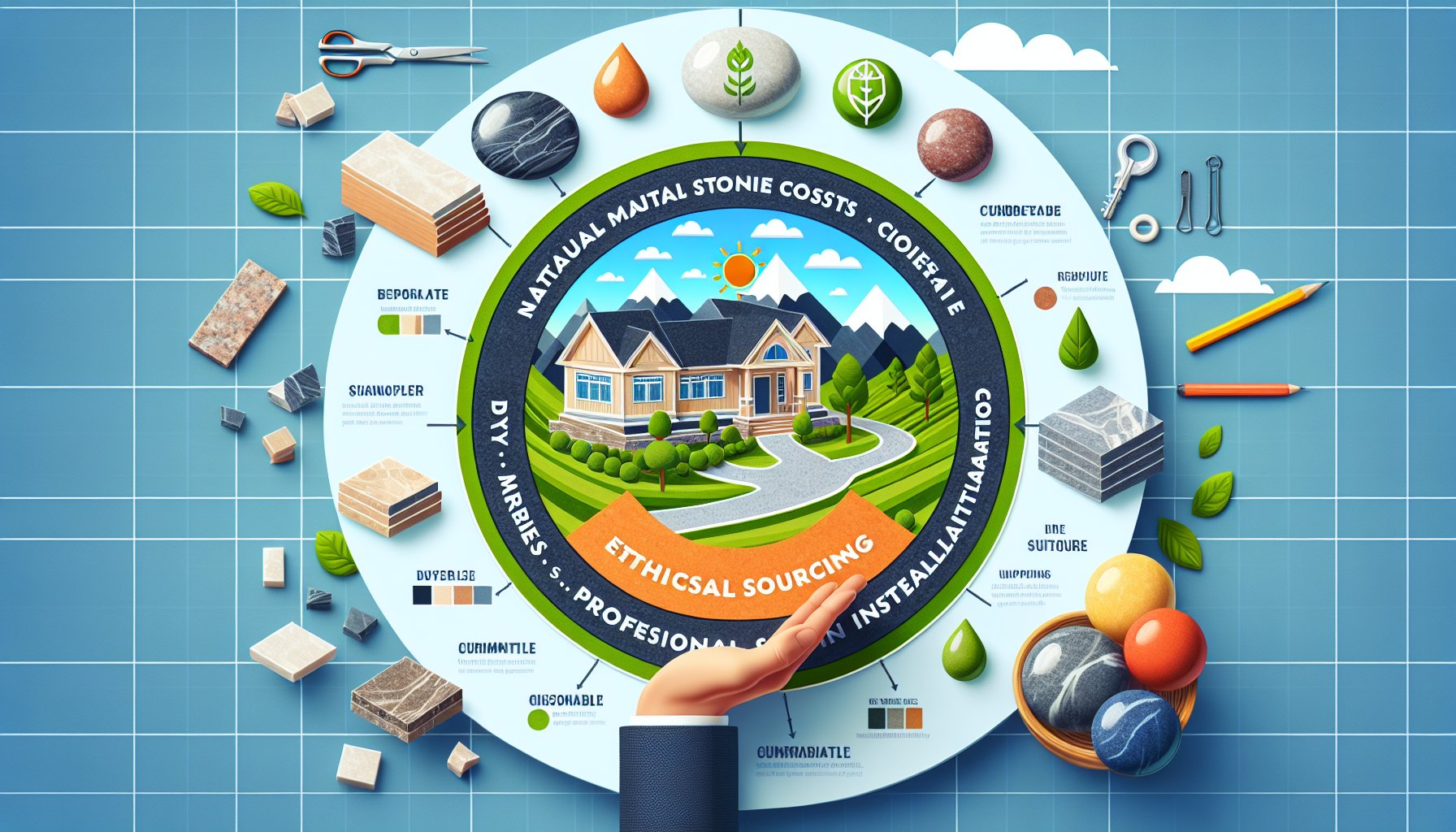 Natural stone cost insights, including ethical sourcing, granite vs. marble, and DIY vs. professional installation.