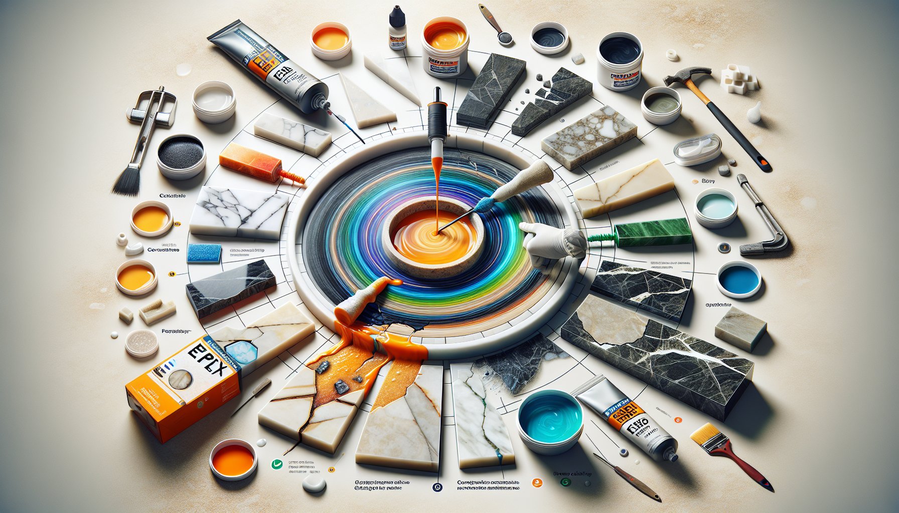 Guide to repairing chips and cracks in natural stone using epoxy adhesives and sealing techniques for marble and granite.