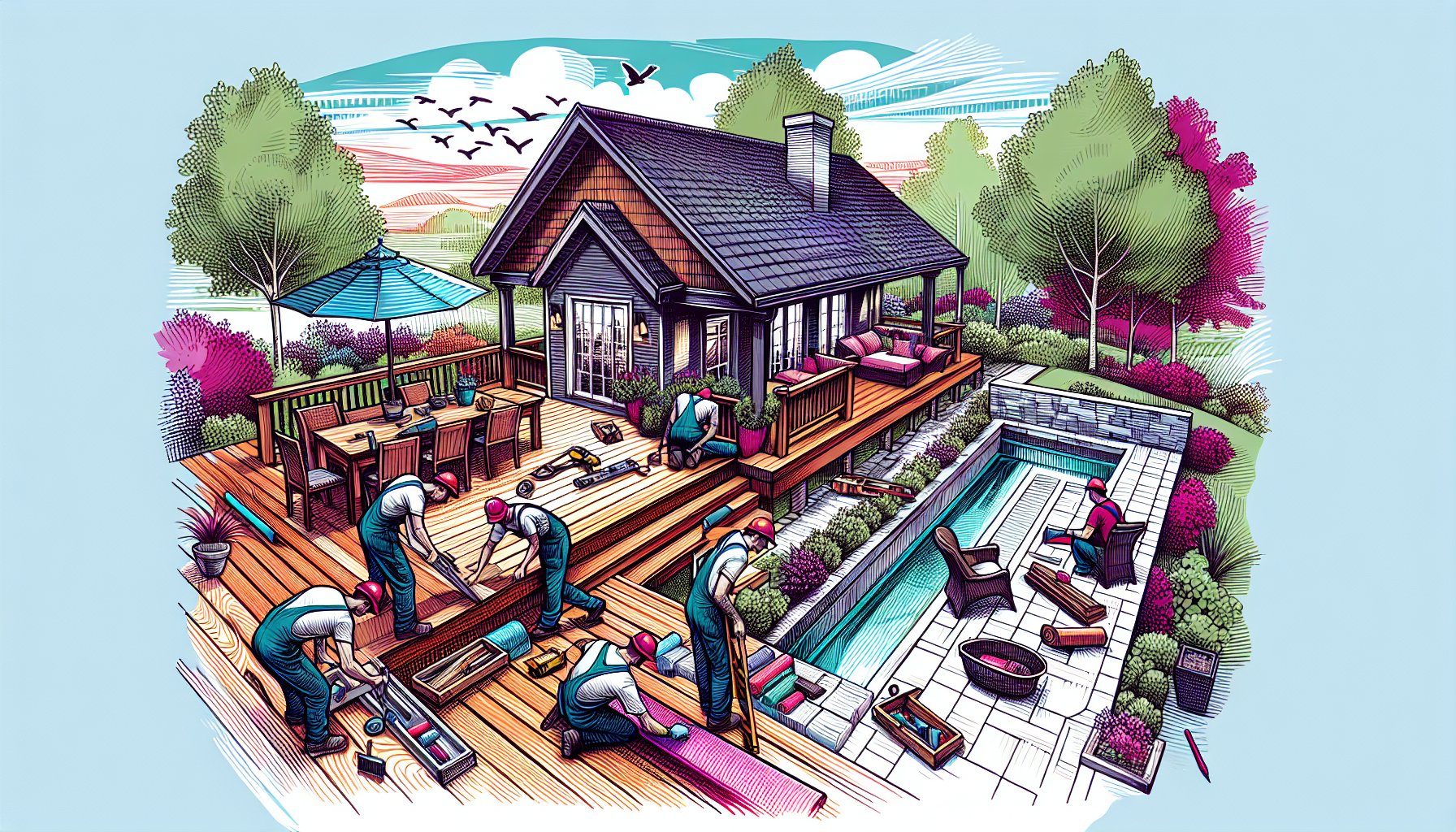 Custom deck built by professionals enhances outdoor living space and home value with expert craftsmanship and design.