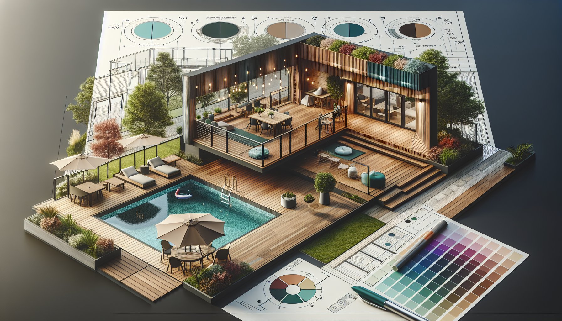 Eco-friendly custom deck showcasing sustainable materials, smart technology, and multi-functional outdoor design for 2025.
