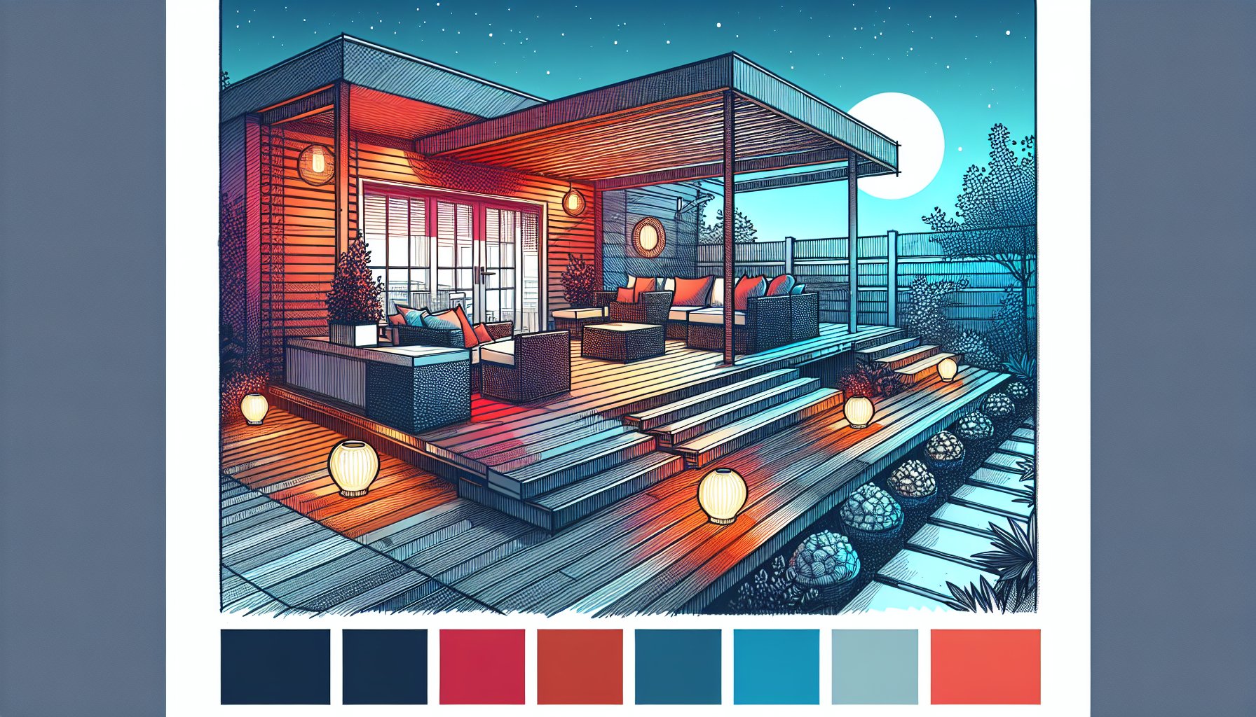 12 trending materials for custom deck design, featuring sustainable options, composite decking, and outdoor lighting solutions.
