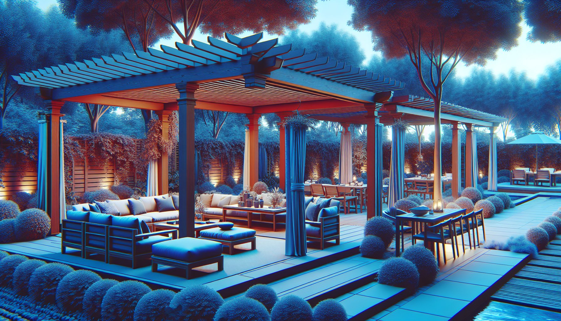 Eight essential pergola accessories to enhance outdoor living and aesthetics in custom pergola designs for a perfect outdoor sanctuary.