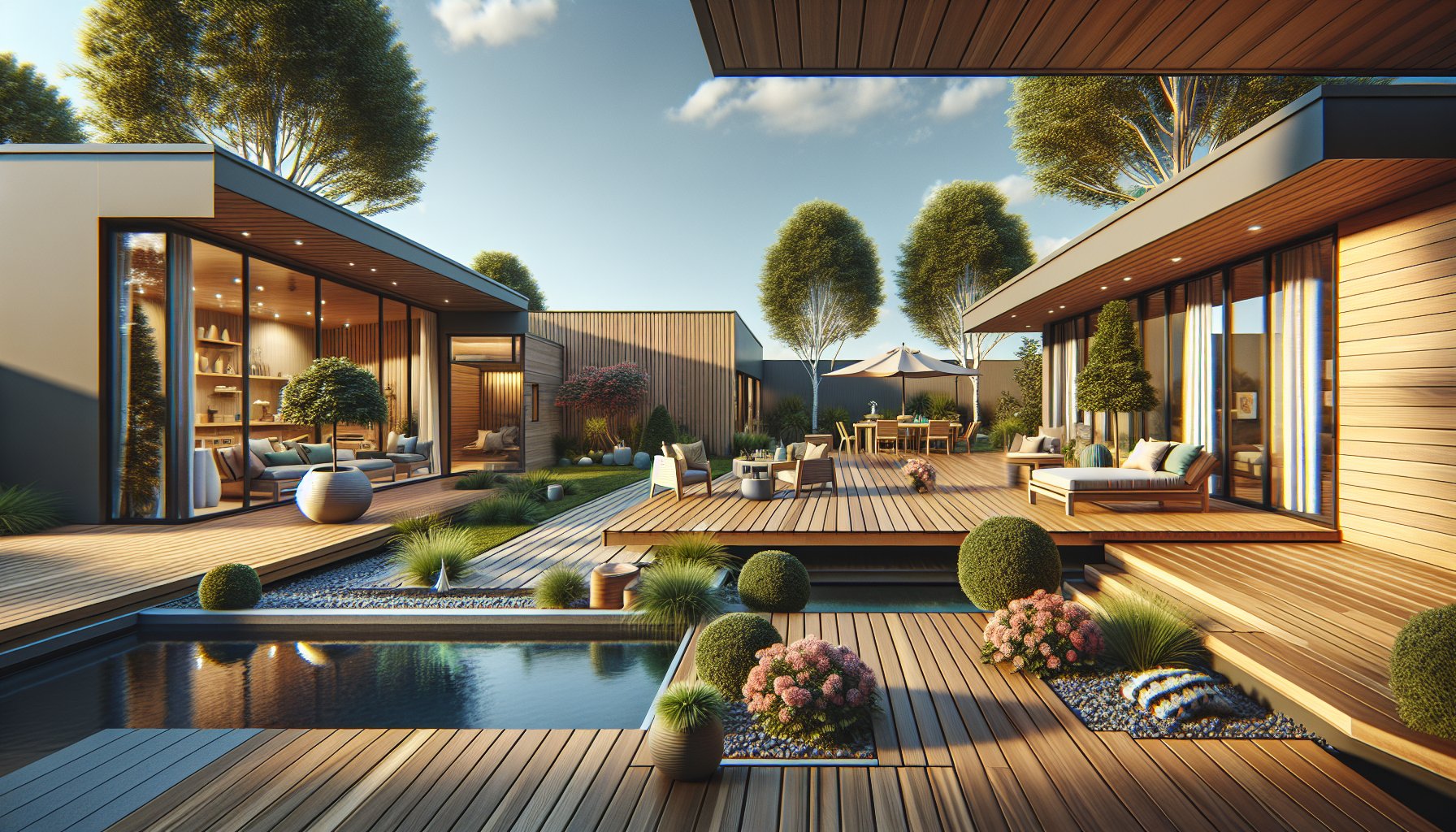 Custom low-maintenance composite decking in an Iowa outdoor living space, showcasing sustainable materials for weather resistance.