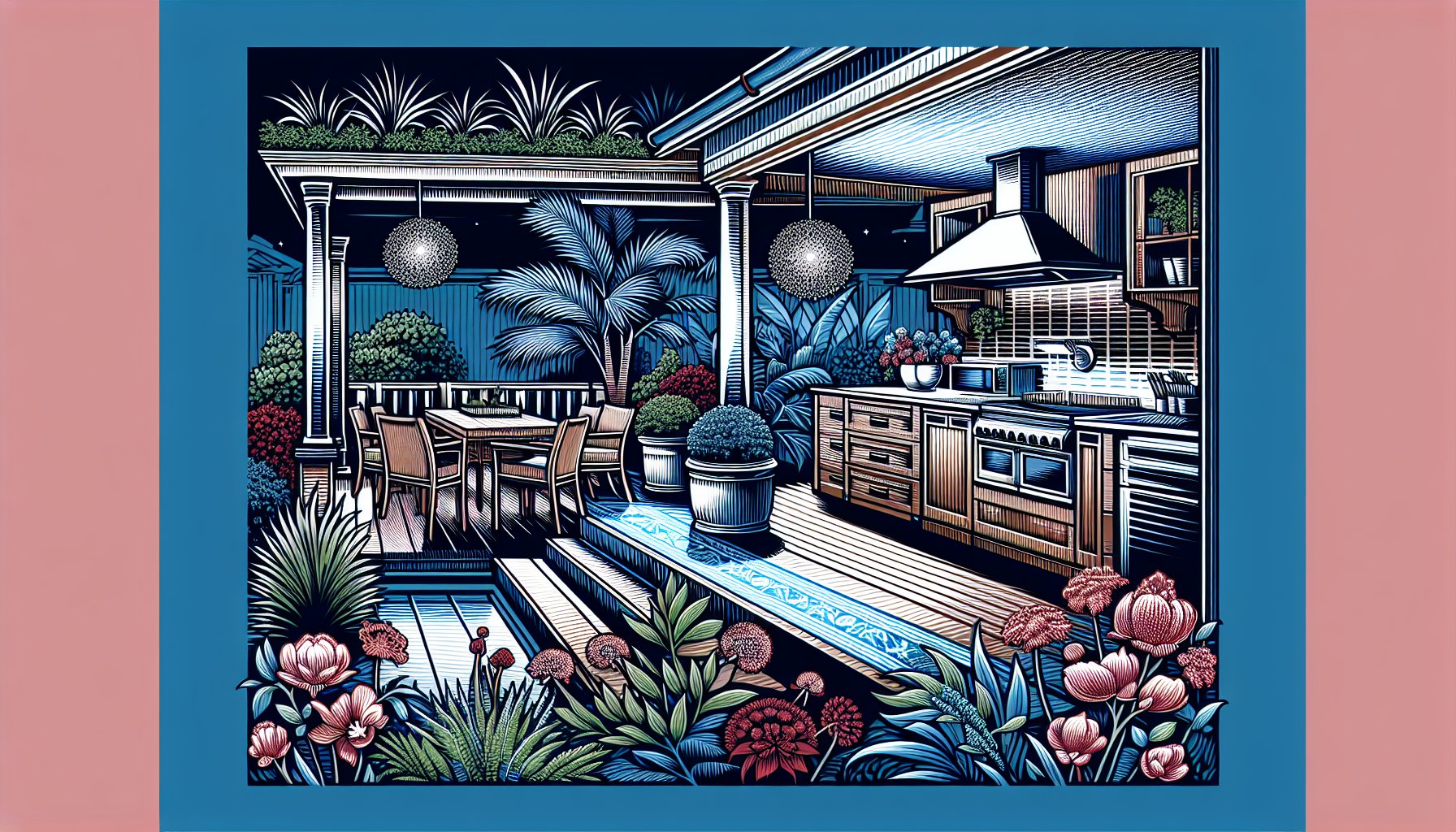 Luxury deck features showcasing outdoor kitchen design, custom railings, and sustainable materials for seamless indoor-outdoor living.