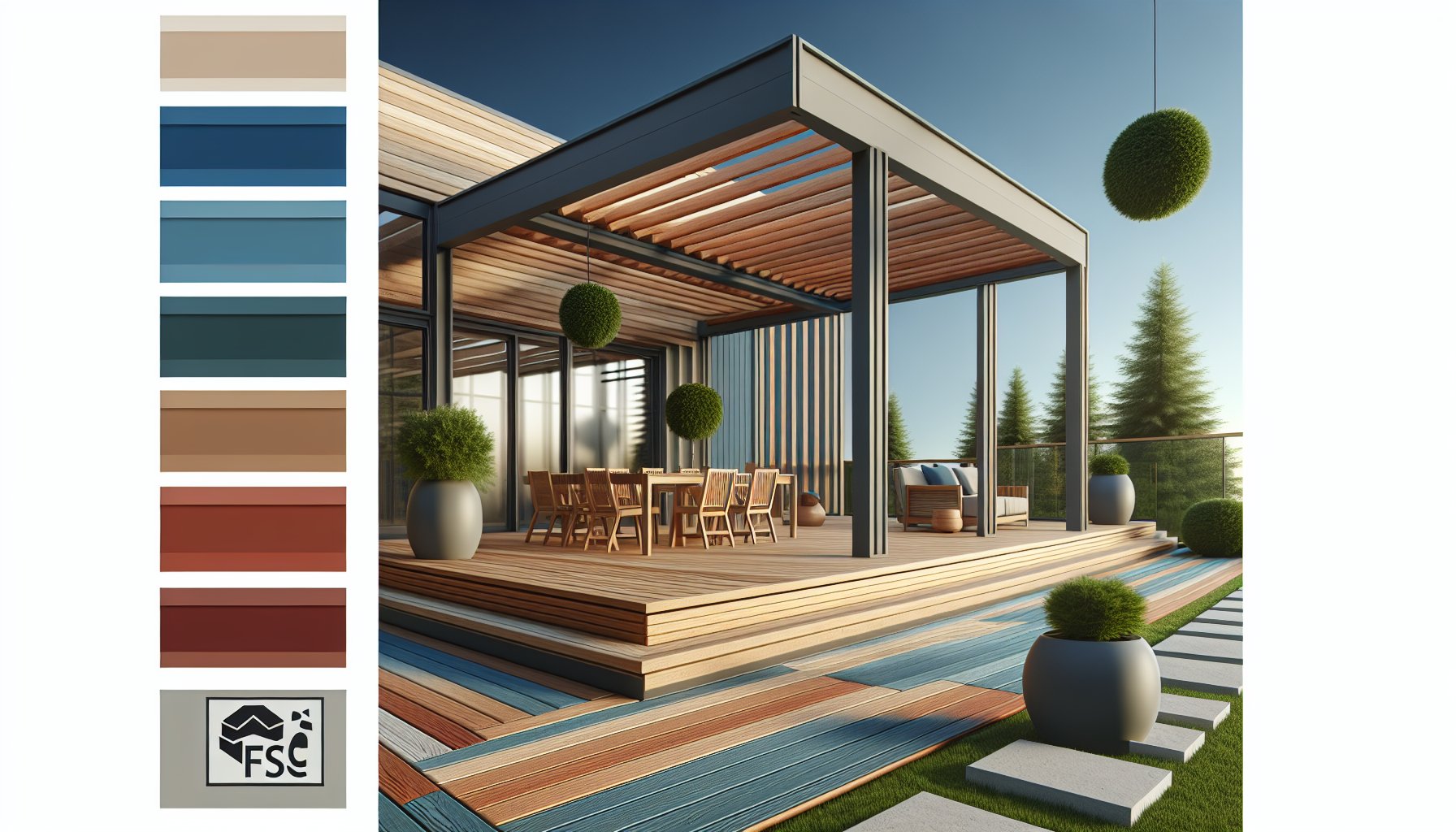 Eco-friendly decking options featuring sustainable materials like composite, reclaimed wood, and FSC-certified timber.