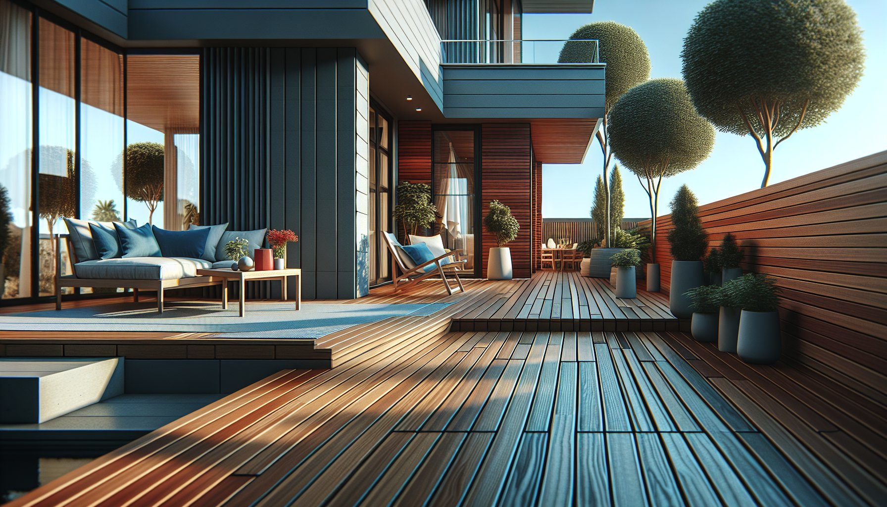 Wood decking options for outdoor living by Custom Decks LLC, highlighting composite materials and deck maintenance tips.