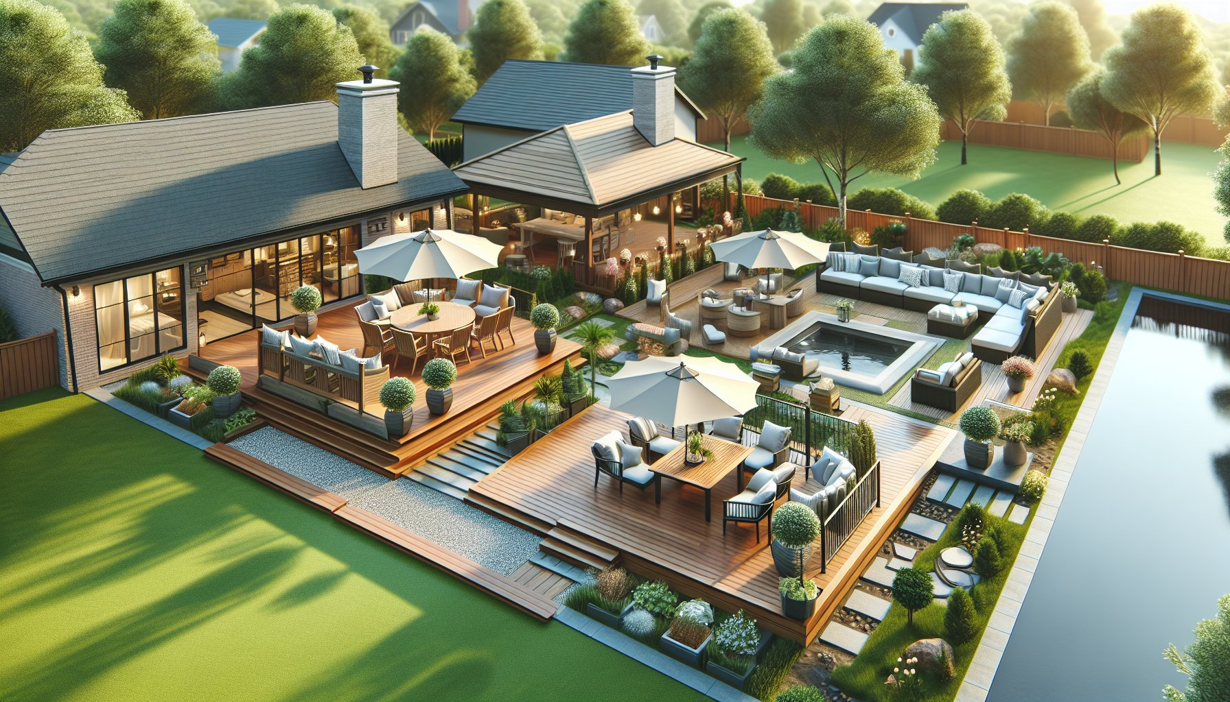 Comparison of custom decks and outdoor patios for ideal backyard design and outdoor living spaces.