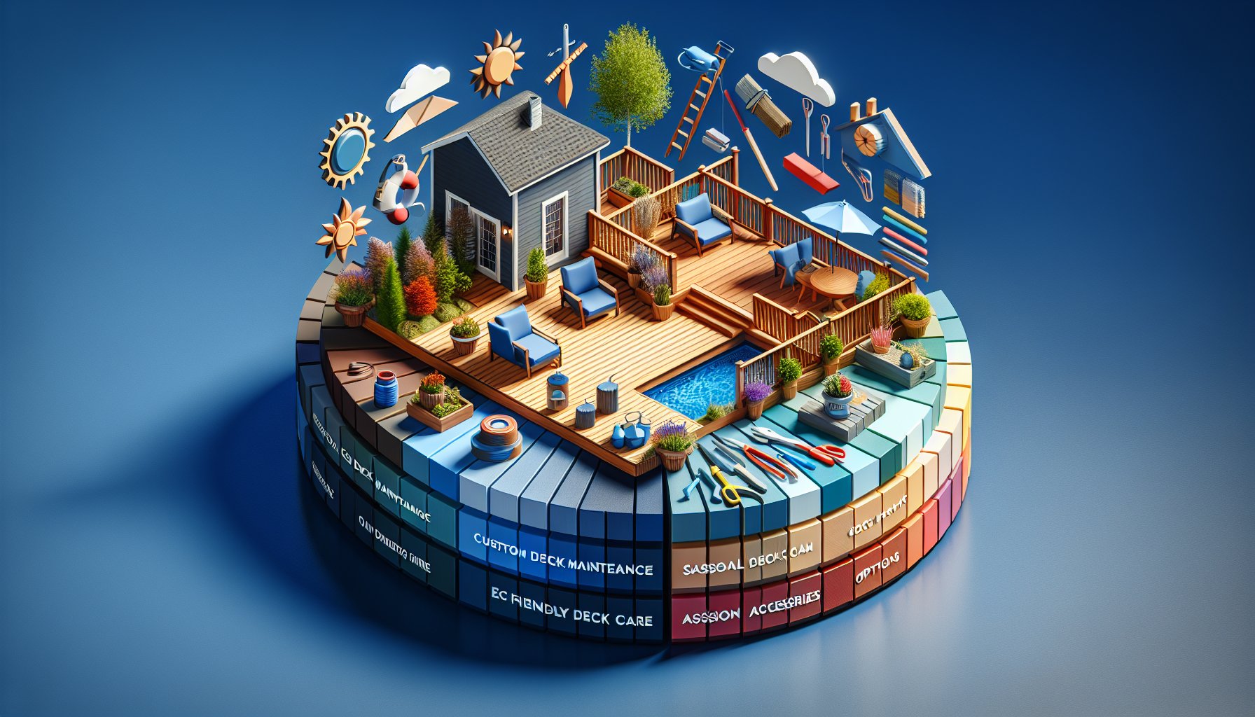 Custom deck maintenance tips for year-round enjoyment, including seasonal care and eco-friendly options for Iowa weather.