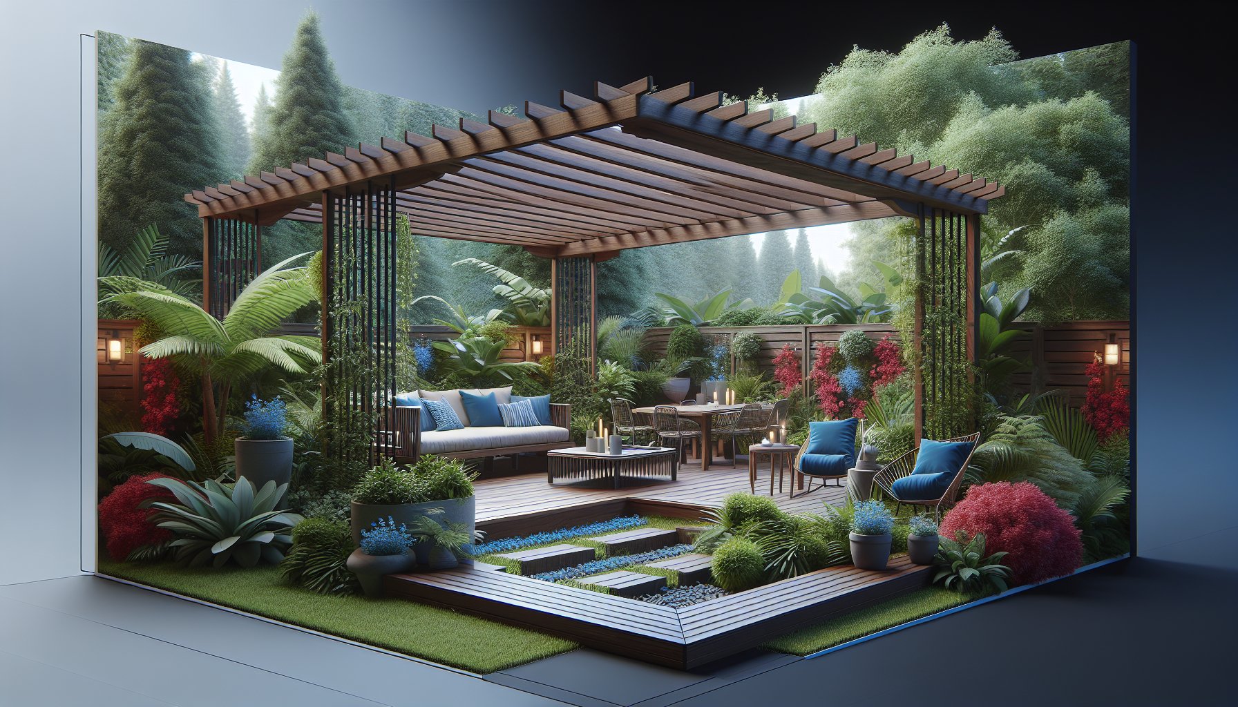 Modern pergola design enhances outdoor living spaces, transforming backyards into eco-friendly retreats with Custom Decks Iowa.