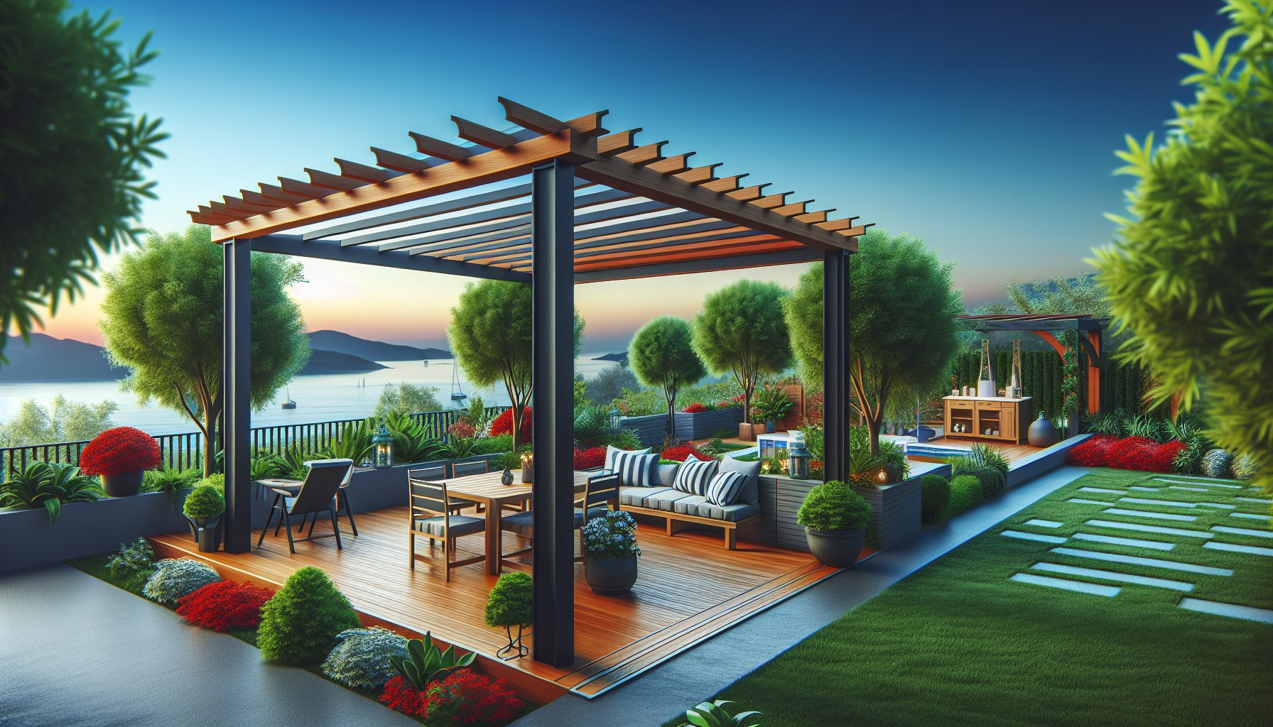 Small pergola ideas for compact yards, showcasing eco-friendly materials in outdoor living design by Custom Decks LLC.